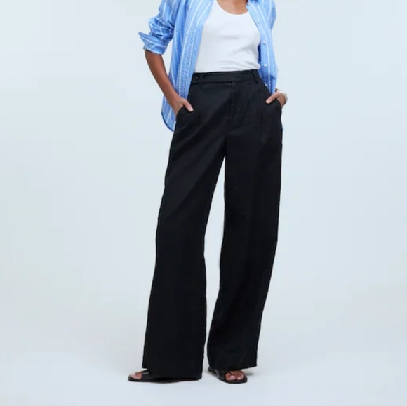 Madewell The Harlow Wide-Leg Pant in 100% Linen Black Women's 6 - Picture 1 of 9